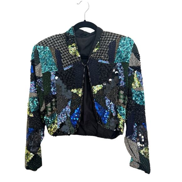 Vtg Beaded Sequin Silk Top Crop Jacket‎ Bolero Profuse Layers Size S/M - Picture 3 of 9